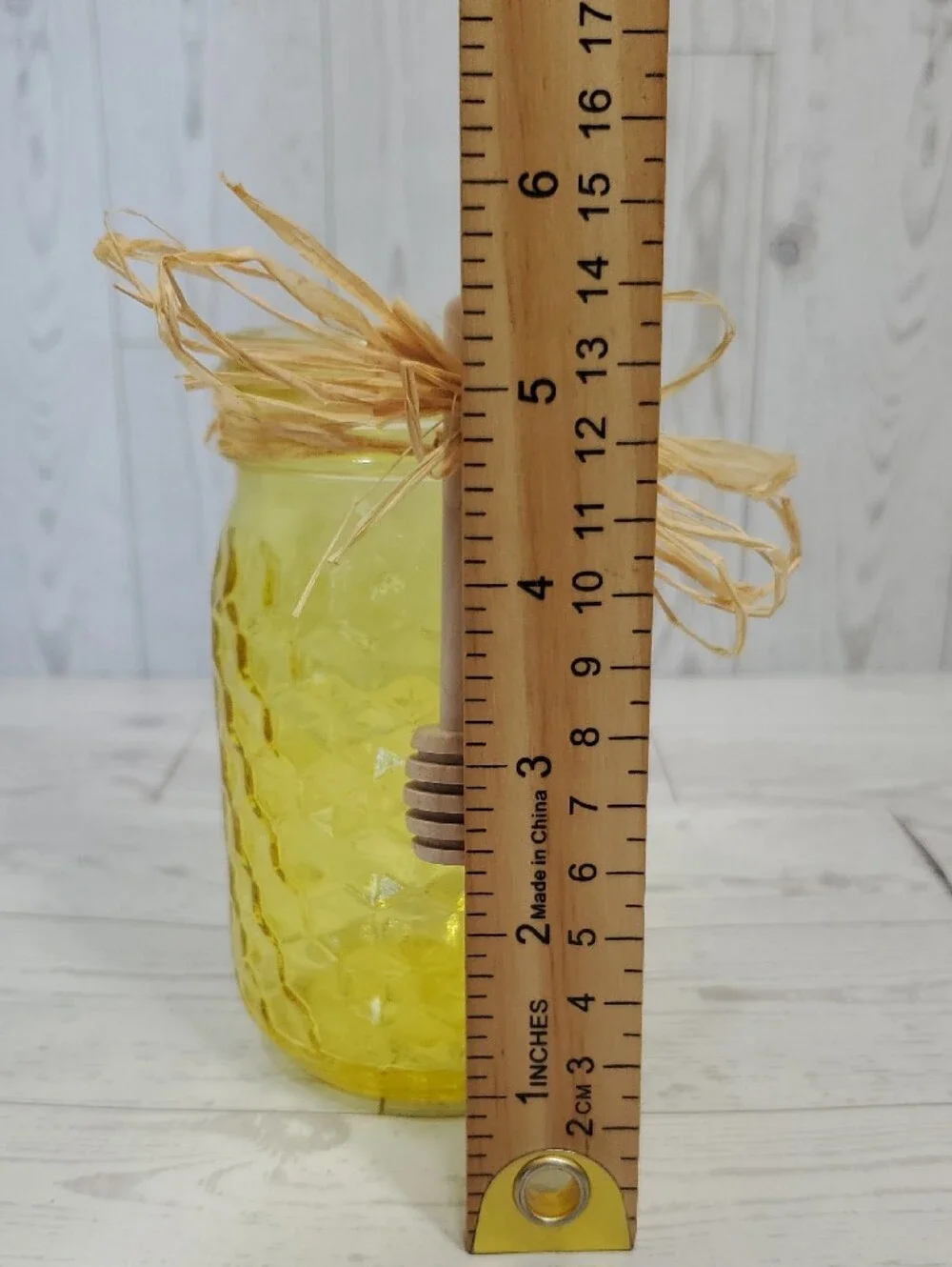 Honeycomb Pattern Decorative Glass Vase Jar with Wooden Honey Dipper Accent
